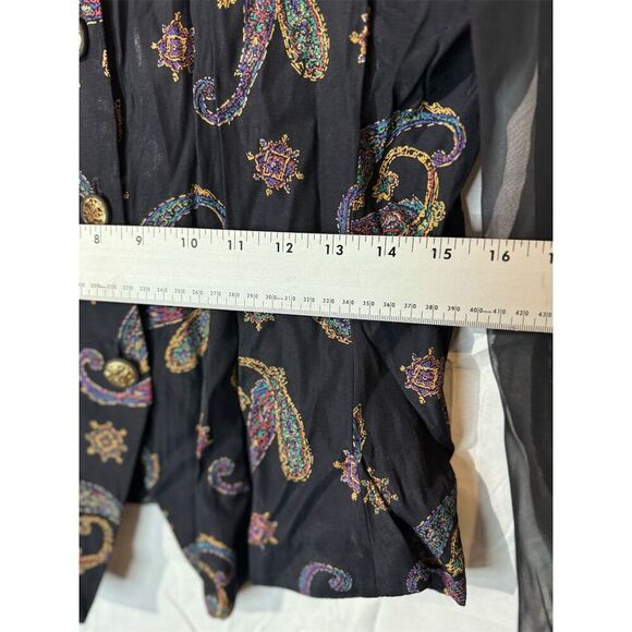 Tina Barrie VTG Black Paisley Midi Skirt & Top Set Sheer Sleeves Boho Retro Glam - Picture 9 of 13